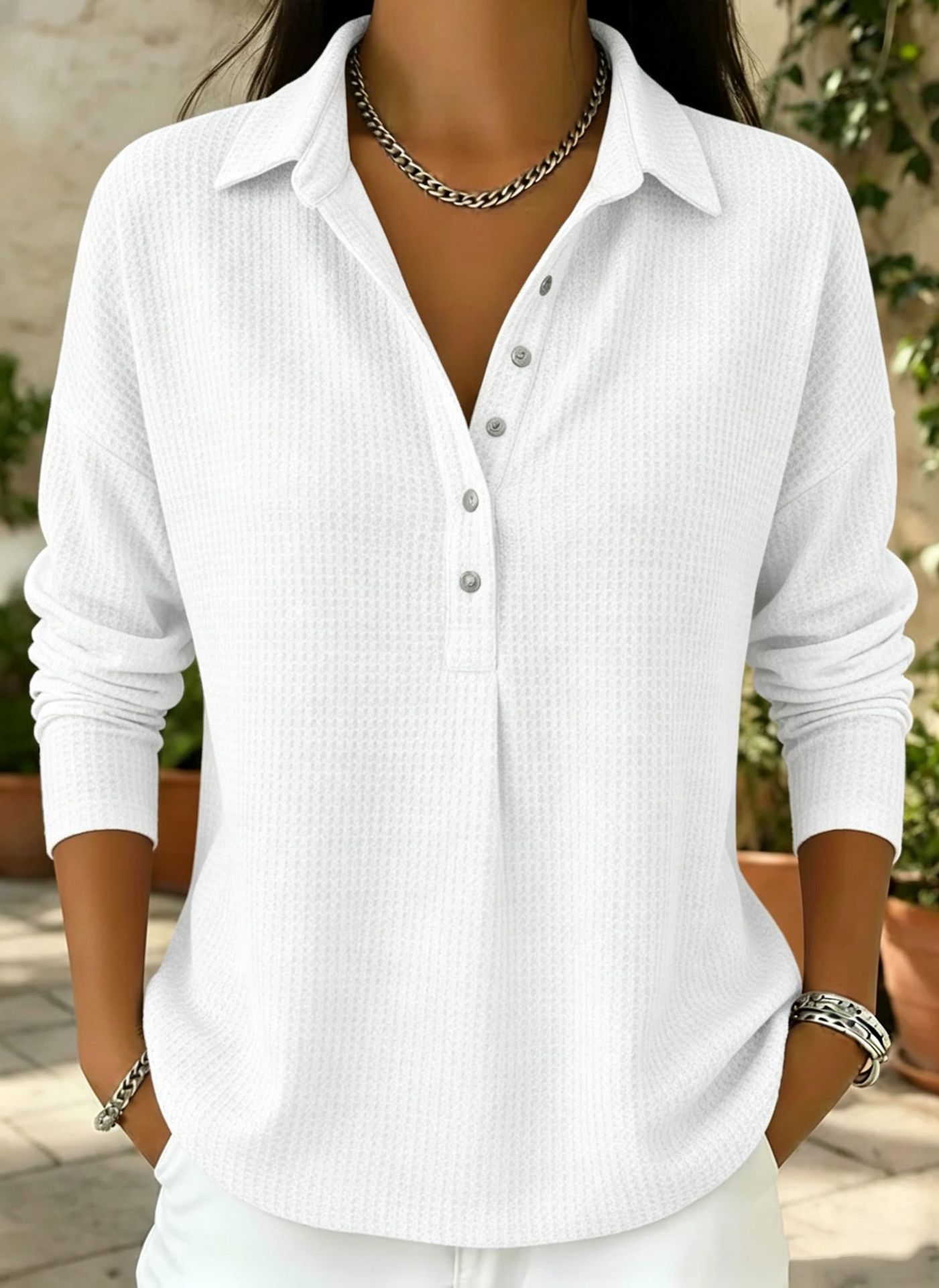 Women’s Relaxed-Fit Waffle-Knit Long-Sleeve Shirt