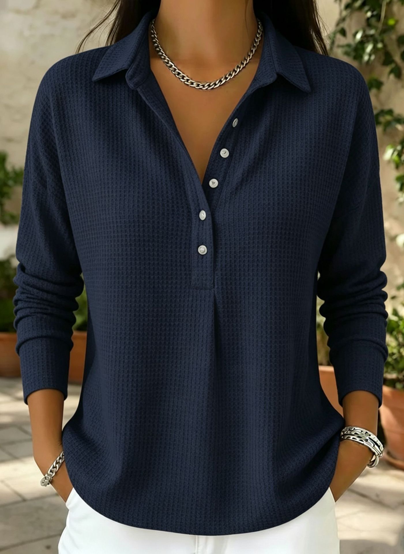 Women’s Relaxed-Fit Waffle-Knit Long-Sleeve Shirt