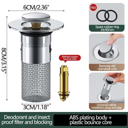 Bathroom Sink Drain Strainer Pop Up Sink Hair Catcher 3.15 Inch Removable Stainless Steel Filter Basket Sink Stopper Replacement Anti Clog Drain Filter Wash Basin Debris Capture Tool for Bathroom