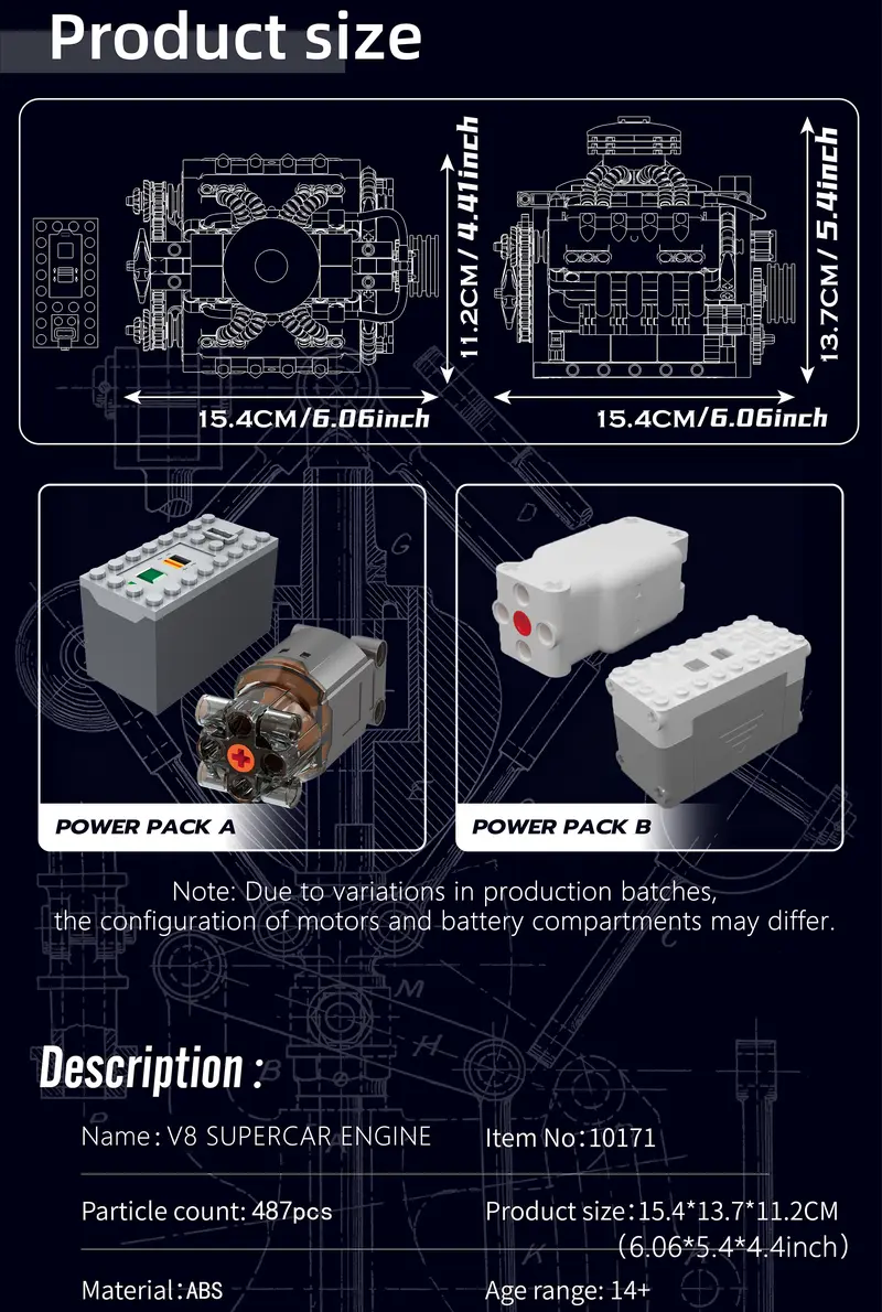 Electric V8 Engine Building Block Toy Kit - 488pcs Unisex DIY Bricks & Parts, Gear-Operated Functional STEM Learning Model for Mechanical Enthusiasts, Ages 14+ Teen Boy Gift, Toys for Grown Ups Electric V8 Engine Building Block Toy Kit - 488pcs Unisex DIY Bricks & Parts, Gear-Operated Functional STEM Learning Model for Mechanical Enthusiasts, Ages 14+ Teen Boy Gift, Toys for Grown Ups