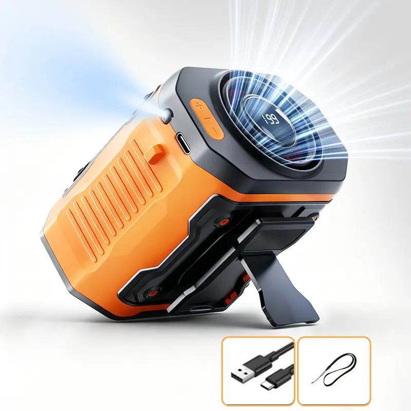 HOOYS USB Rechargeable Handheld Portable Fan, 199-Speed Adjustable, with Waist Clip, Flashlight & PowerDisplay, Personal Fan for Outdoor, Camping, Jobsite, Travel &Indoor Use