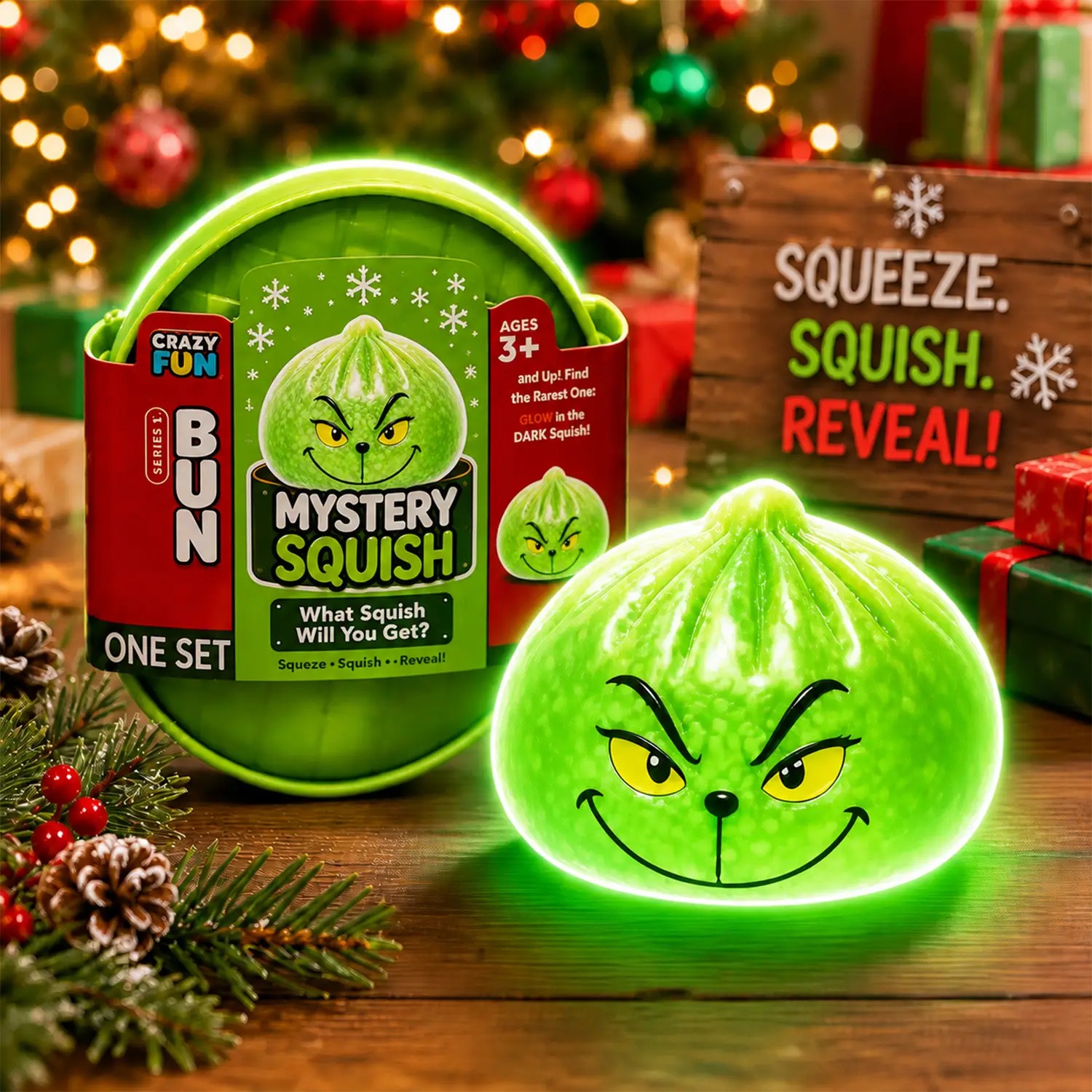 Green dumpling squishy being squeezed