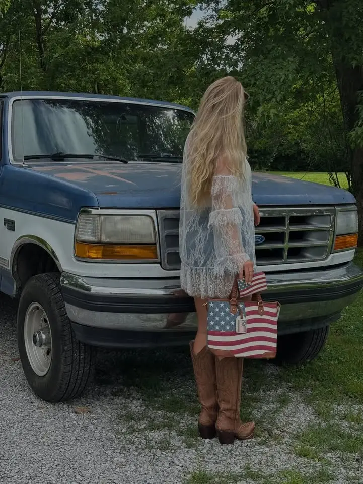 American Flag Tote Bag for Women Vintage Patriotic Western Shoulder Purse with Braided Top Handles