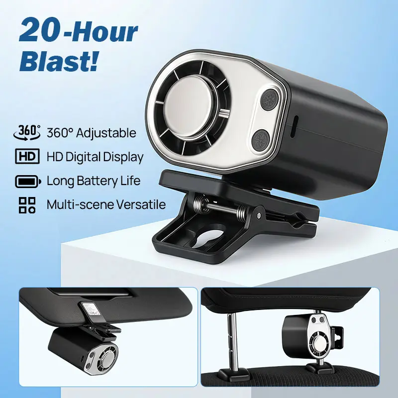 【Summer Survivals】JOYTUTUS 2026 Semiconductor Cooling Car Clip On Fan - 360° Rotation, 100 Speeds Adjustable, LED Display, USB Rechargeable, Wide Clamp, 20Hr 3000mAh Battery, Car Accessories Car Fan Car Seat Fan High Velocity Fan Dealsforyoudays