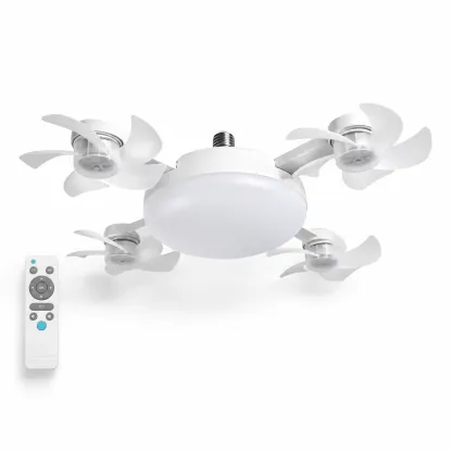 Ceiling Fan Light with Remote Control, 19.69 Inch Screw in LED Fan Light, E26/E27 Base Foldable Ceiling Fan with 4 Fan Heads, Quiet Airflow & Bright Lighting, Easy Installation for Bedroom, Living Room, Kitchen, Office, Dorm, Small Room Use