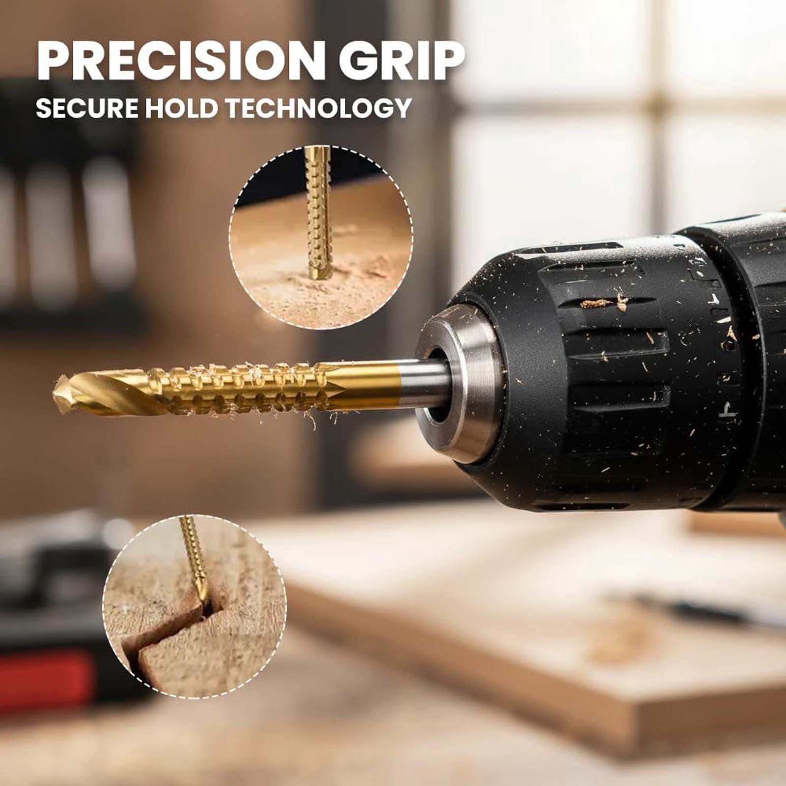 Drill Bit Set, Twist Drill Bits, Power Tool Accessories, 6Pcs Titanium Coated Carbon Steel Drill Bit Kit, 135° Split Point Straight Shank Anti-Walk Drilling Tools, Fully Ground Heat Resistant Bits