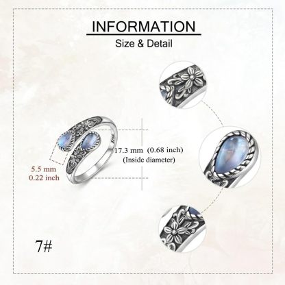 Women's Sterling Silver Moonstone Flower Ring, Adjustable Vintage Spoon Ring Jewelry, Gifts for Mom, Wife, Sister, Her