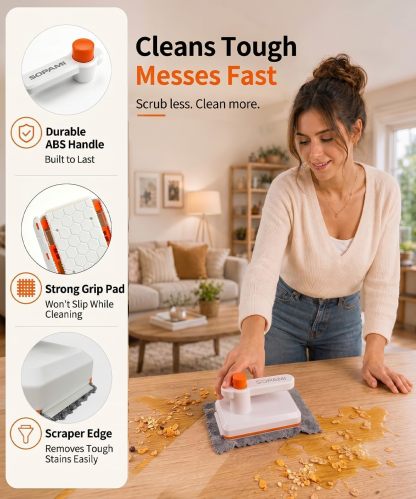 Handheld Snap Grip Mini Mop Use Any Cloth - Convenient Cloth Changing Mini Mop for Home Use with Easy Tap Handle（Includes 10 Washable Pads