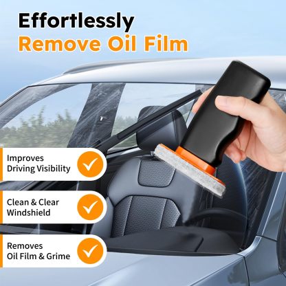 Glass Oil Film Remover for Car Windshield, Handheld Roll-On Glass Emulsion Cleaner with cleaning board, Removes Stubborn Oil Film & Grime for Improved Windshield Clarity for Safe Driving(3.5oz) (1PCS)
