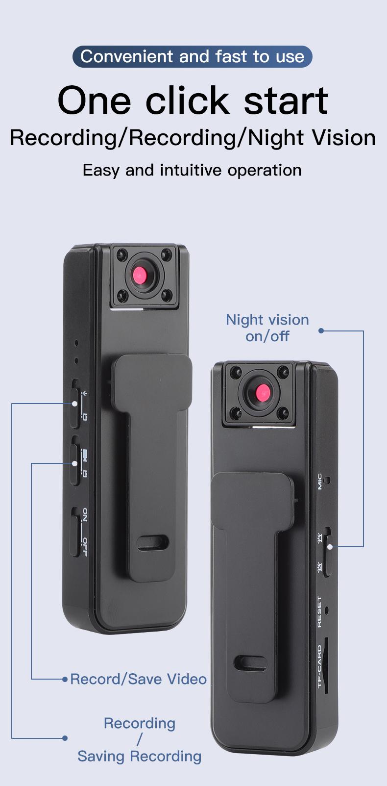 Wearable Body Camera - 1080p HD Video Recorder, Audio Recorder Device, 180° Rotating Lens, Motion Detection, Night Mode, 500mAh Battery, with Memory Card (32G) & Memory Slot, for Outdoor Sports, Cycling