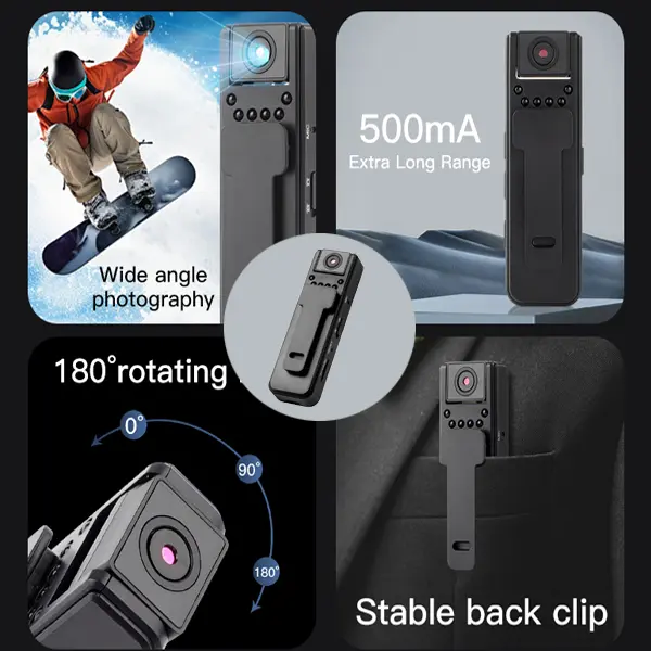 Wearable Body Camera - 1080p HD Video Recorder, Audio Recorder Device, 180° Rotating Lens, Motion Detection, Night Mode, 500mAh Battery, with Memory Card (32G) & Memory Slot, for Outdoor Sports, Cycling