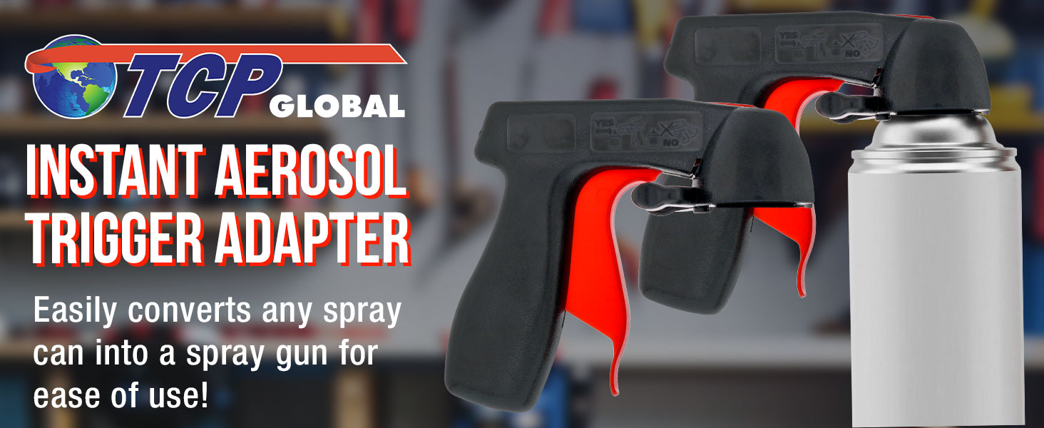 Universal aerosol trigger handle turns spray cans into spray gun with full grip, reusable design