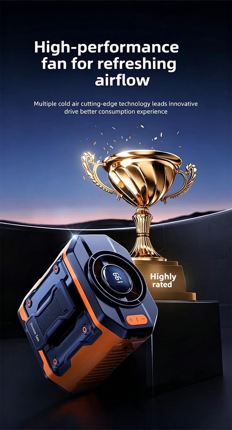HOOYS USB Rechargeable Handheld Portable Fan, 199-Speed Adjustable, with Waist Clip, Flashlight & PowerDisplay, Personal Fan for Outdoor, Camping, Jobsite, Travel &Indoor Use