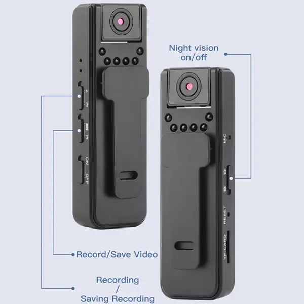 Wearable Body Camera - 1080p HD Video Recorder, Audio Recorder Device, 180° Rotating Lens, Motion Detection, Night Mode, 500mAh Battery, with Memory Card (32G) & Memory Slot, for Outdoor Sports, Cycling