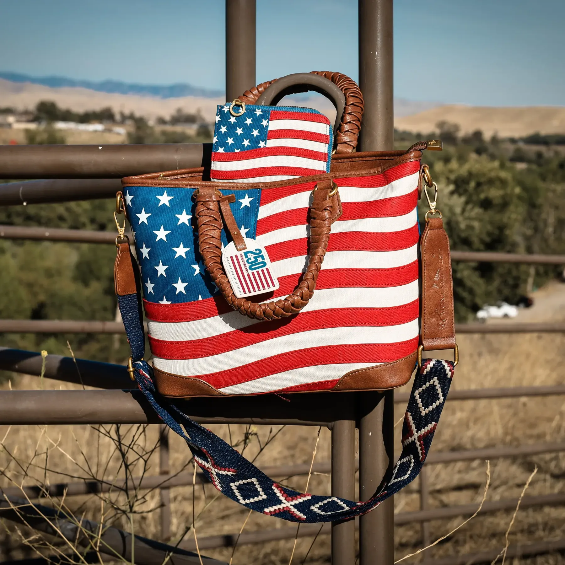 American Flag Tote Bag for Women Vintage Patriotic Western Shoulder Purse with Braided Top Handles