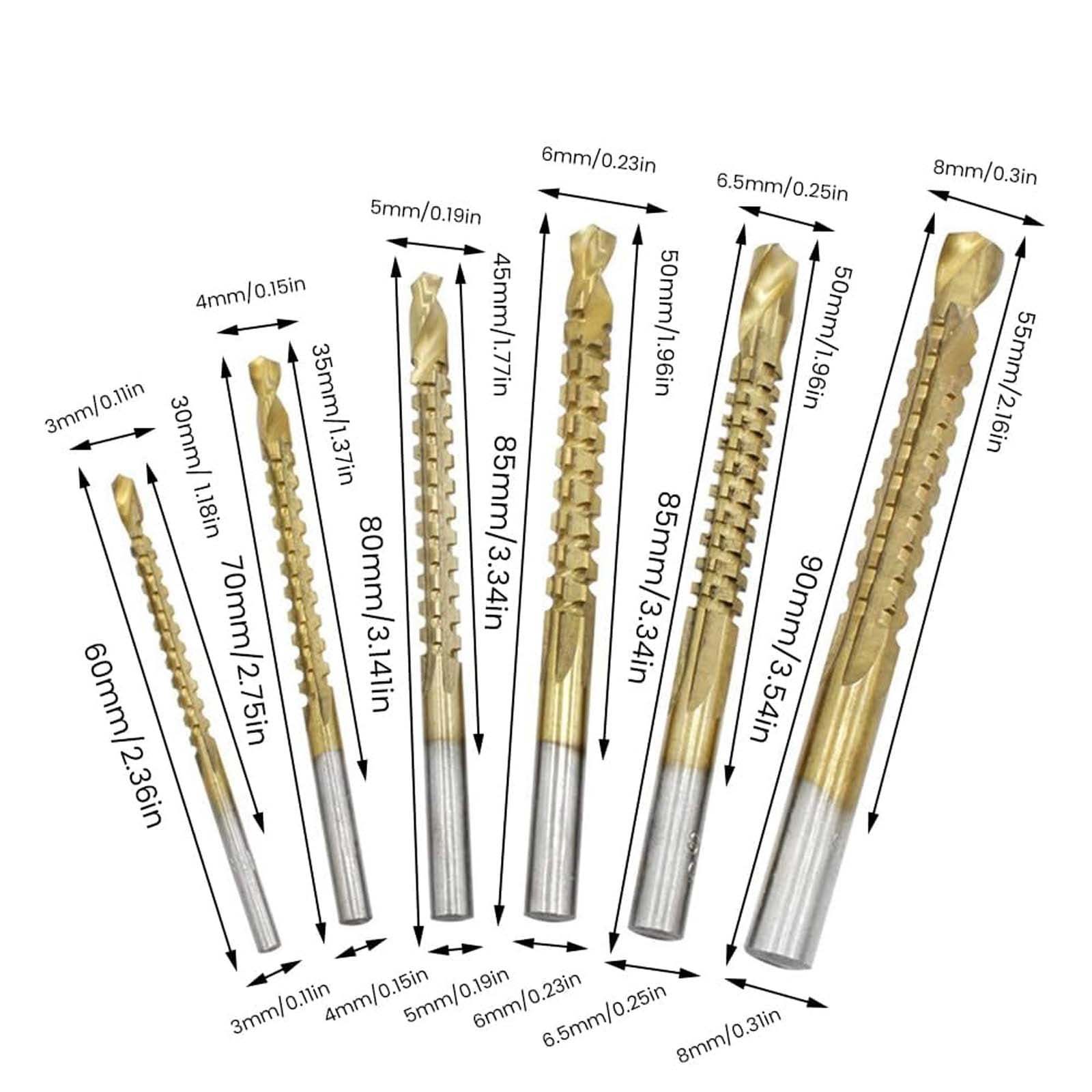 Drill Bit Set, Twist Drill Bits, Power Tool Accessories, 6Pcs Titanium Coated Carbon Steel Drill Bit Kit, 135° Split Point Straight Shank Anti-Walk Drilling Tools, Fully Ground Heat Resistant Bits