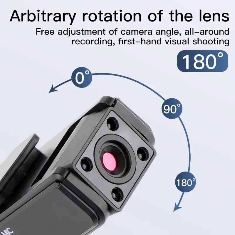 Wearable Body Camera - 1080p HD Video Recorder, Audio Recorder Device, 180° Rotating Lens, Motion Detection, Night Mode, 500mAh Battery, with Memory Card (32G) & Memory Slot, for Outdoor Sports, Cycling