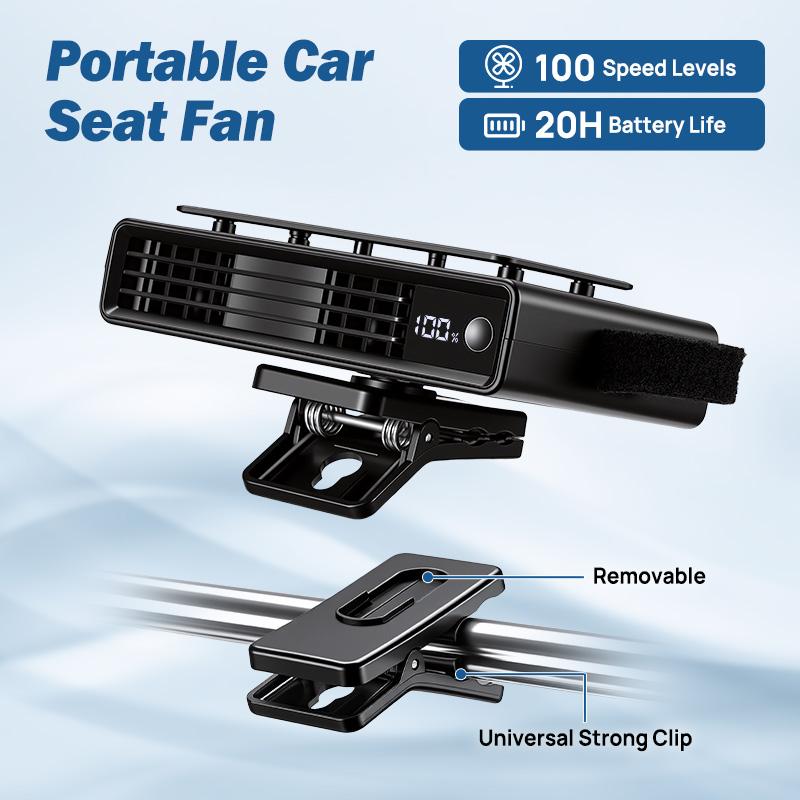 【Summer Survivals】JOYTUTUS 2026 Semiconductor Cooling Car Clip On Fan - 360&deg; Rotation, 100 Speeds Adjustable, LED Display, USB Rechargeable, Wide Clamp, 20Hr 3000mAh Battery, Car Accessories Car Fan Car Seat Fan High Velocity Fan Dealsforyoudays