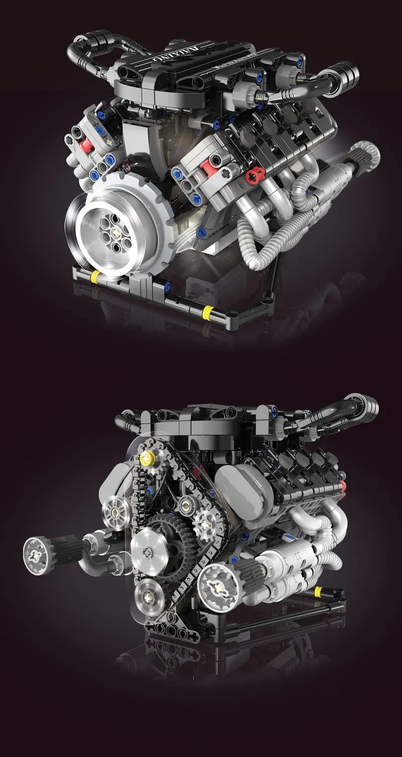 715 PCS Lambo-Style Battery-Powered Motorized V8 Engine Model Building Kit, Building Block Sets, DIY Building, APP Control, LED Lights, Ages 14+, 14+ Years for Car Enthusiasts