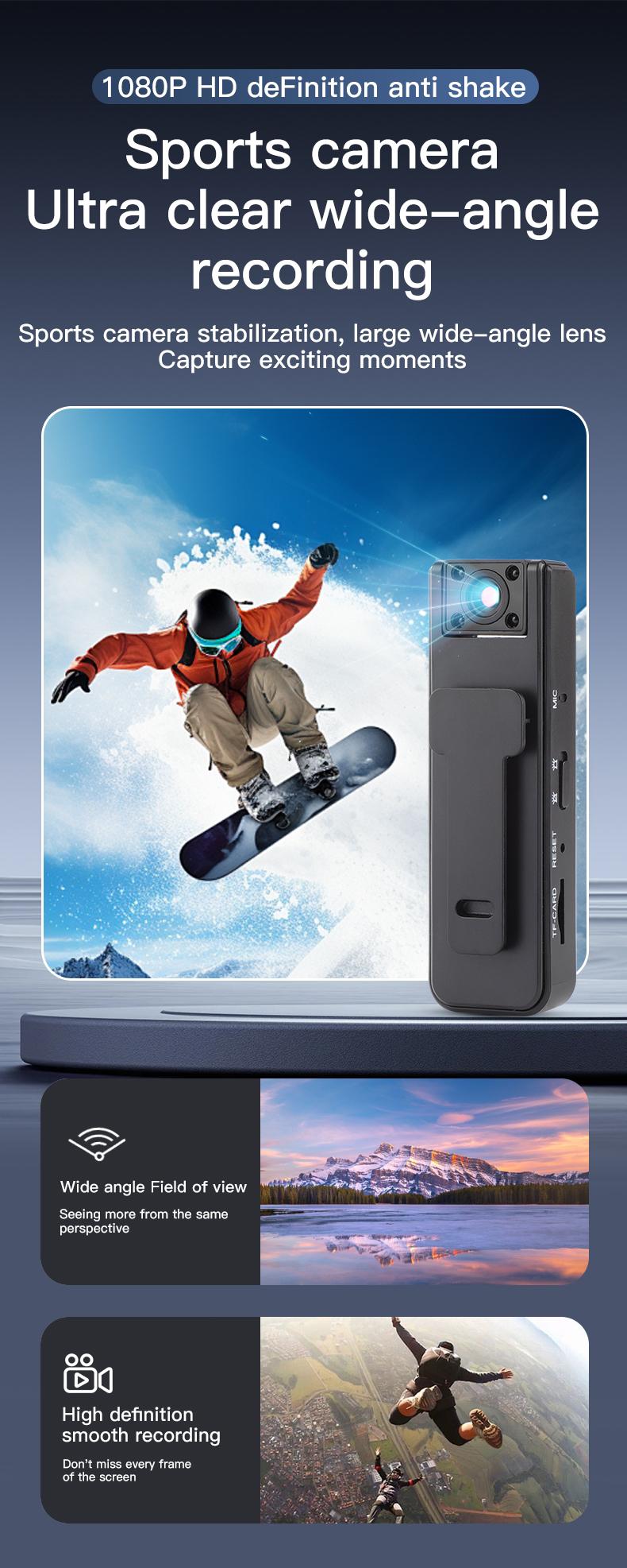 Wearable Body Camera - 1080p HD Video Recorder, Audio Recorder Device, 180° Rotating Lens, Motion Detection, Night Mode, 500mAh Battery, with Memory Card (32G) & Memory Slot, for Outdoor Sports, Cycling