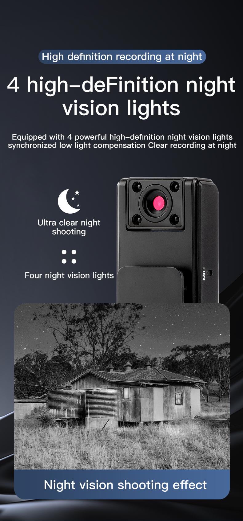 Wearable Body Camera - 1080p HD Video Recorder, Audio Recorder Device, 180° Rotating Lens, Motion Detection, Night Mode, 500mAh Battery, with Memory Card (32G) & Memory Slot, for Outdoor Sports, Cycling