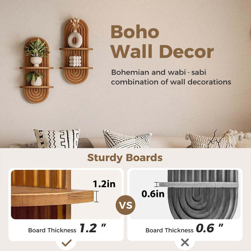 Boho Arched Wooden Wall Shelf