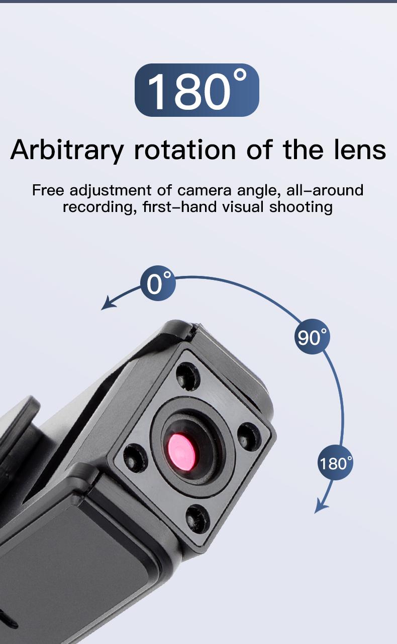 Wearable Body Camera - 1080p HD Video Recorder, Audio Recorder Device, 180° Rotating Lens, Motion Detection, Night Mode, 500mAh Battery, with Memory Card (32G) & Memory Slot, for Outdoor Sports, Cycling