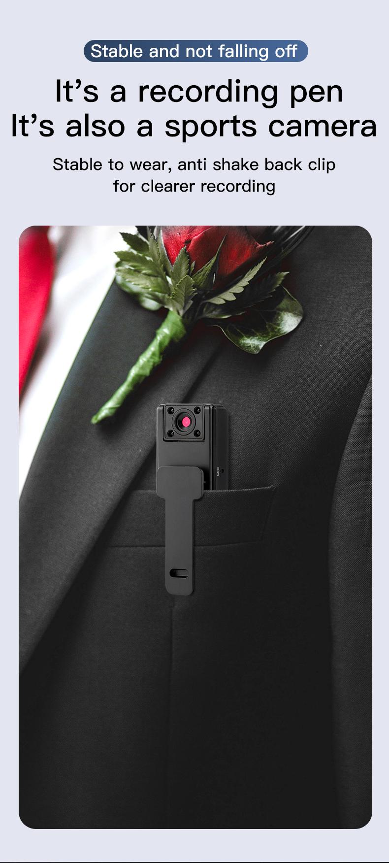 Wearable Body Camera - 1080p HD Video Recorder, Audio Recorder Device, 180° Rotating Lens, Motion Detection, Night Mode, 500mAh Battery, with Memory Card (32G) & Memory Slot, for Outdoor Sports, Cycling