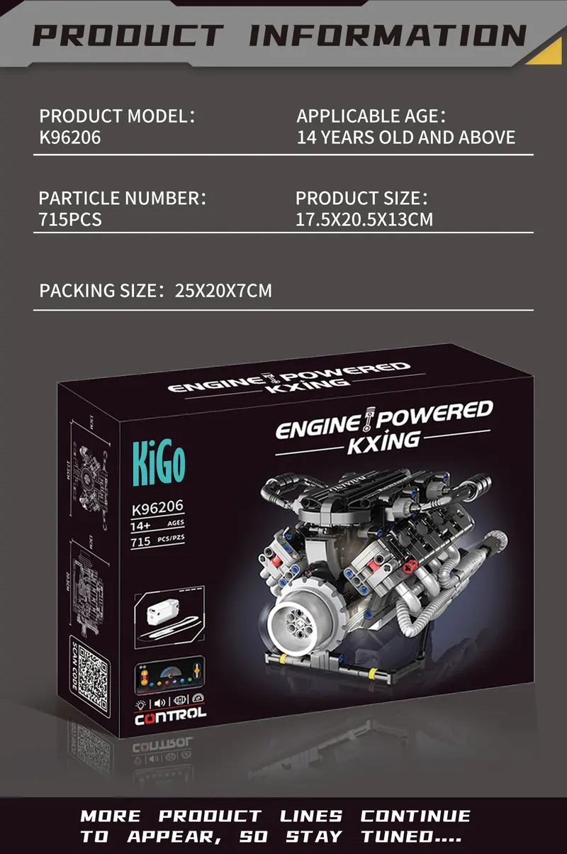 715 PCS Lambo-Style Battery-Powered Motorized V8 Engine Model Building Kit, Building Block Sets, DIY Building, APP Control, LED Lights, Ages 14+, 14+ Years for Car Enthusiasts
