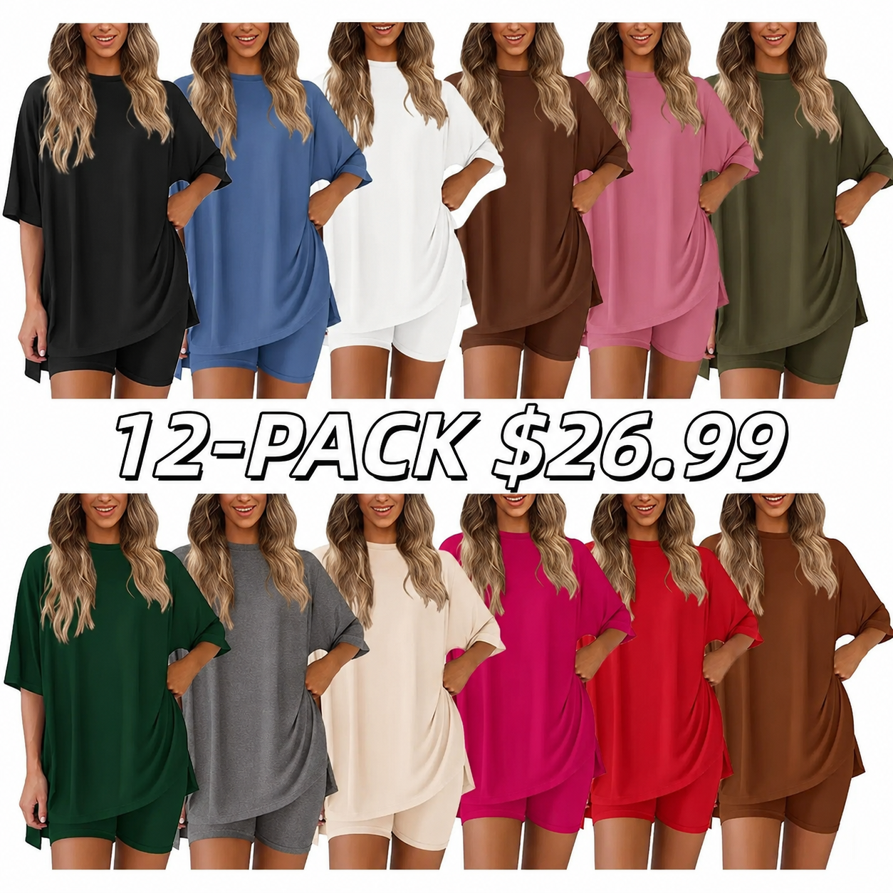 🔥Women's Two Piece Lounge Set 2026 Summer Casual Oversized Shirts Biker Shorts Matching Airport Travel Outfit