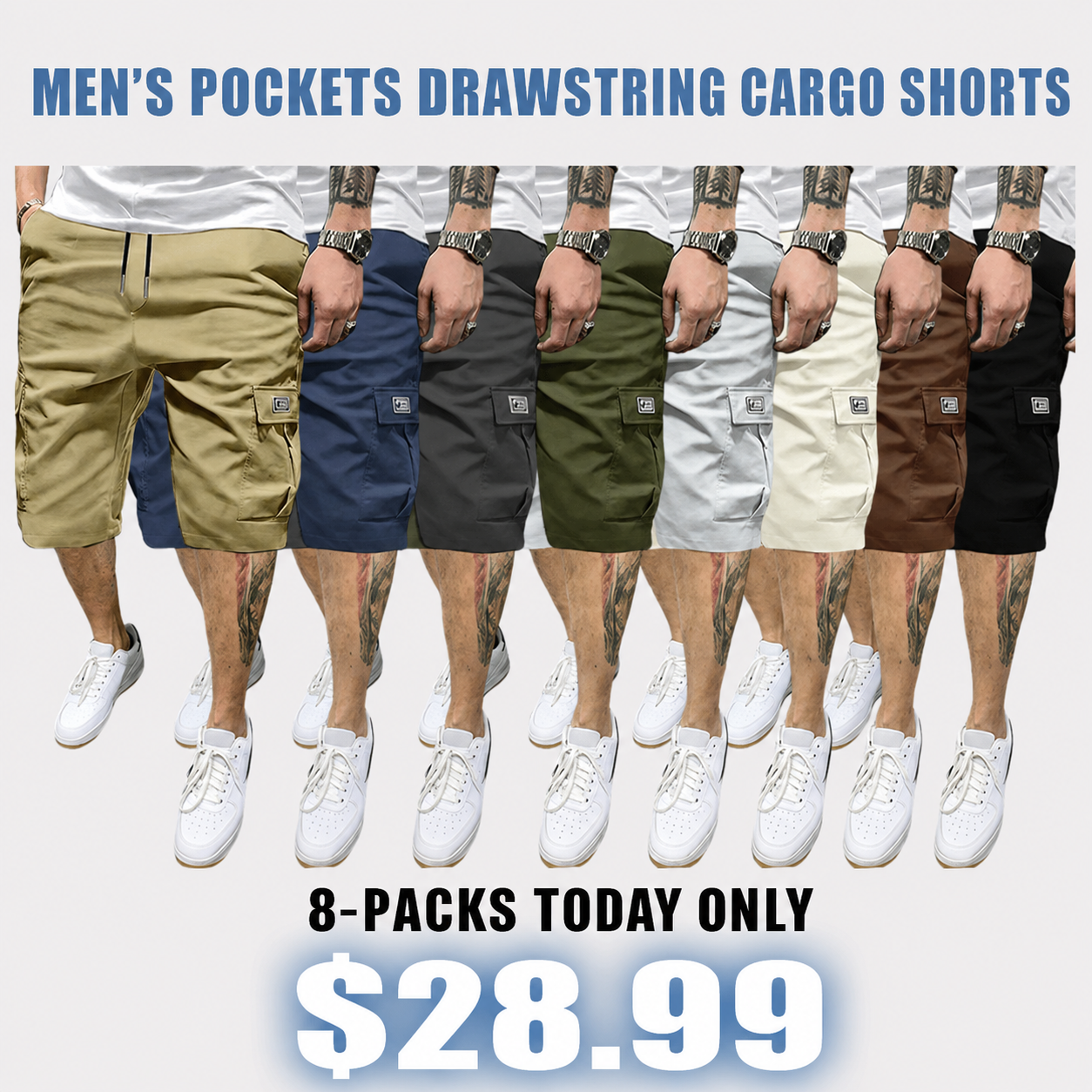 Men's Pockets Drawstring Cargo Shorts