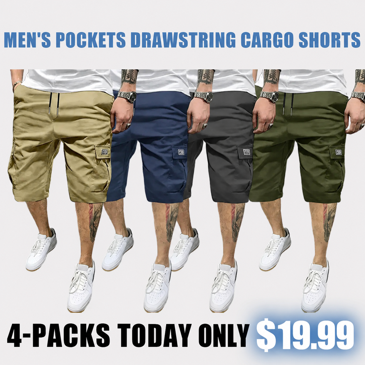 Men's Pockets Drawstring Cargo Shorts