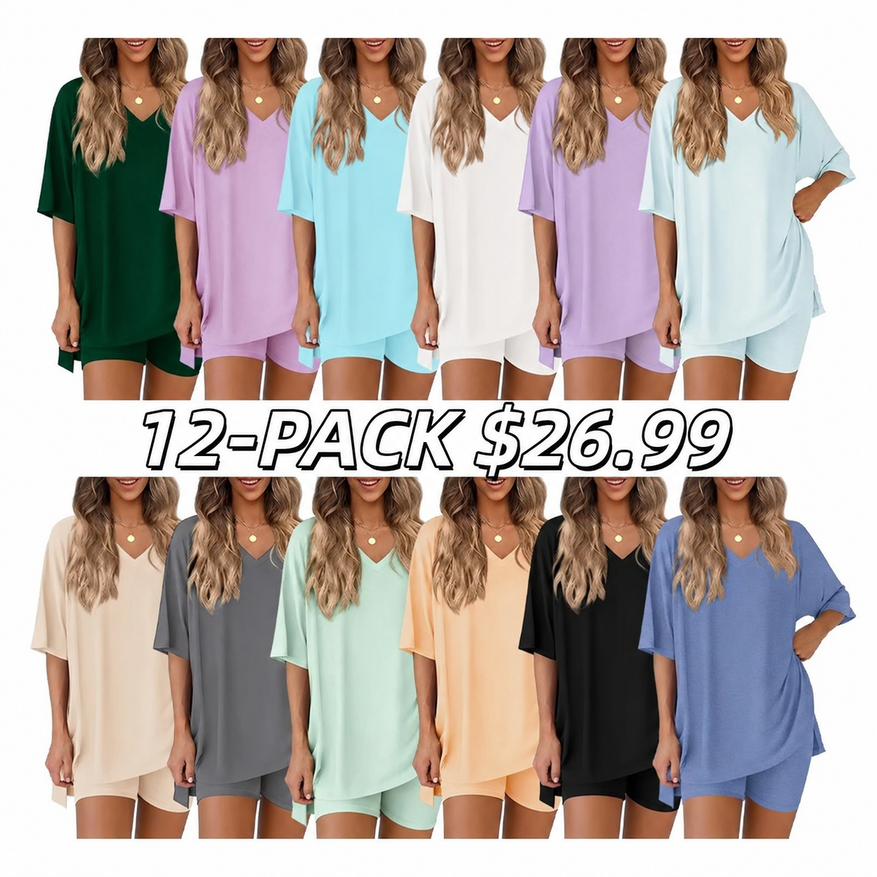 🔥Women's Two Piece Lounge Set 2026 Summer Casual Oversized Shirts Biker Shorts Matching Airport Travel Outfit