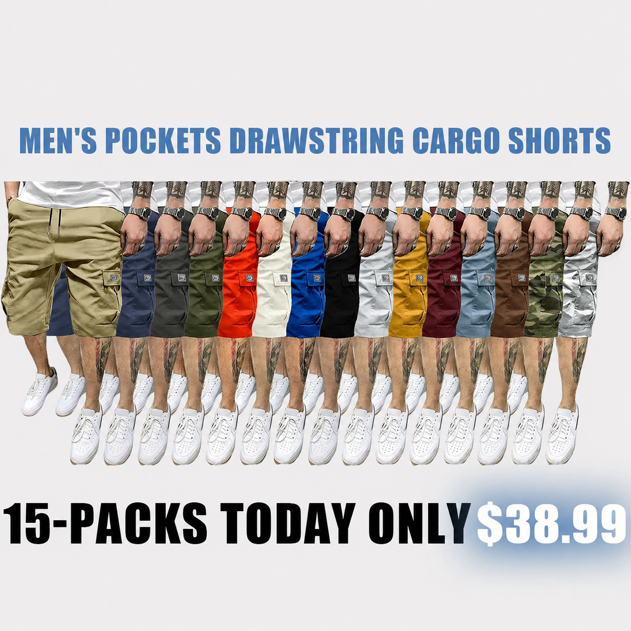 Men's Pockets Drawstring Cargo Shorts