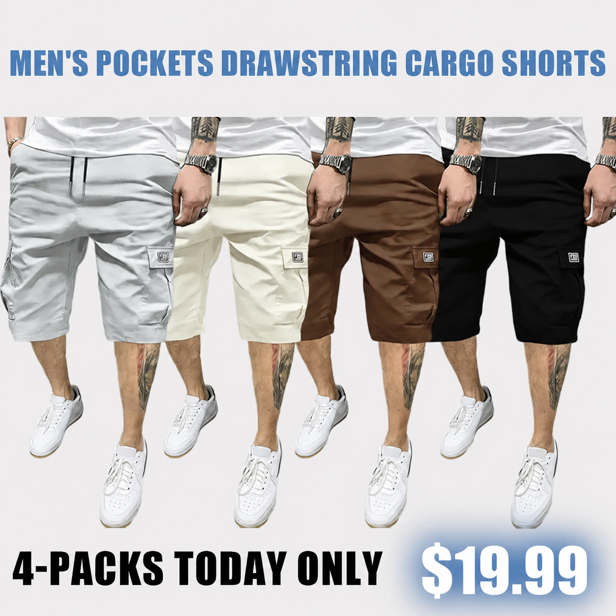 Men's Pockets Drawstring Cargo Shorts
