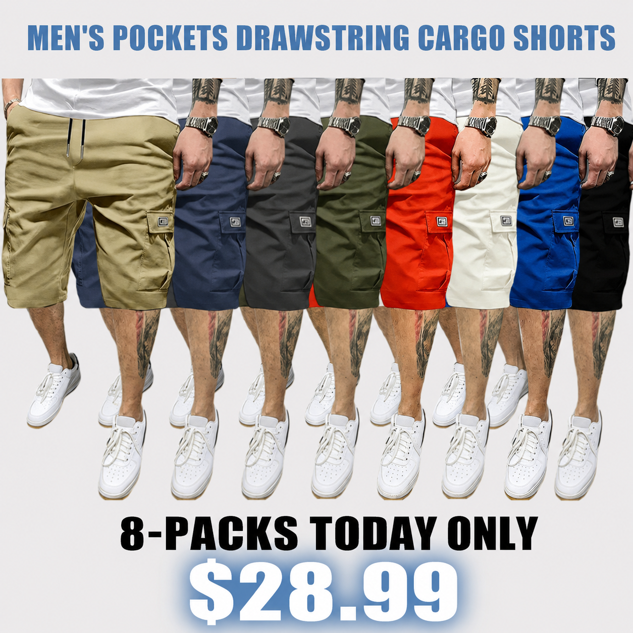 Men's Pockets Drawstring Cargo Shorts