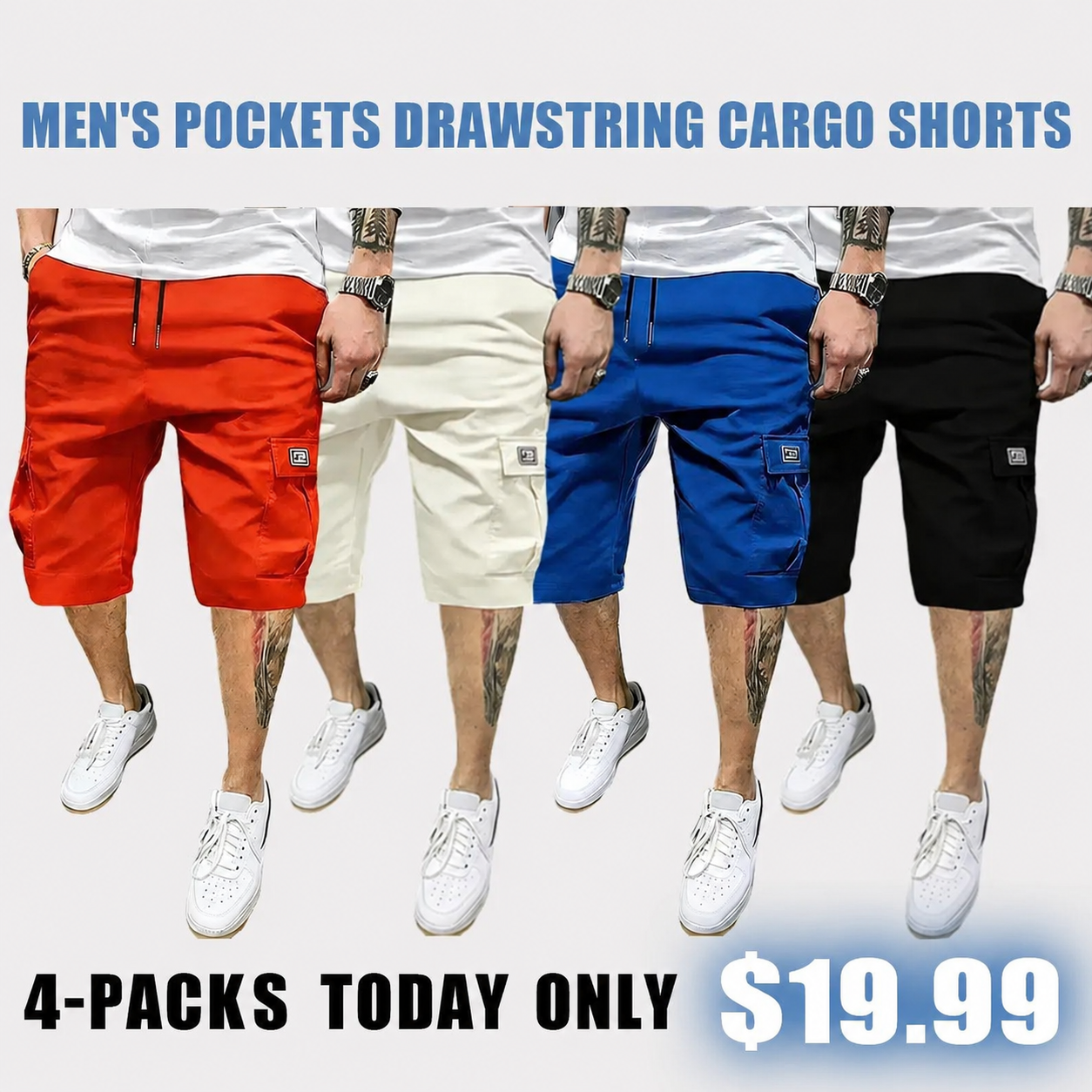 Men's Pockets Drawstring Cargo Shorts