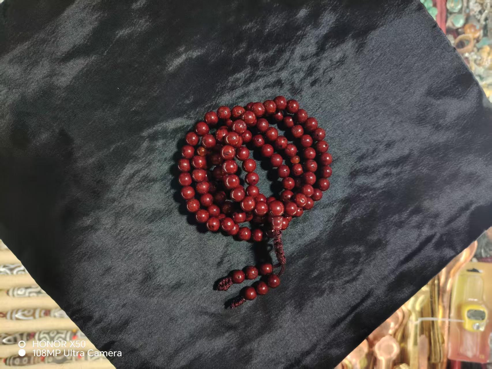 Red Sandalwood 108 Round Beads Mala Bracelet, Multi-Layer Prayer Meditation Wooden Jewelry