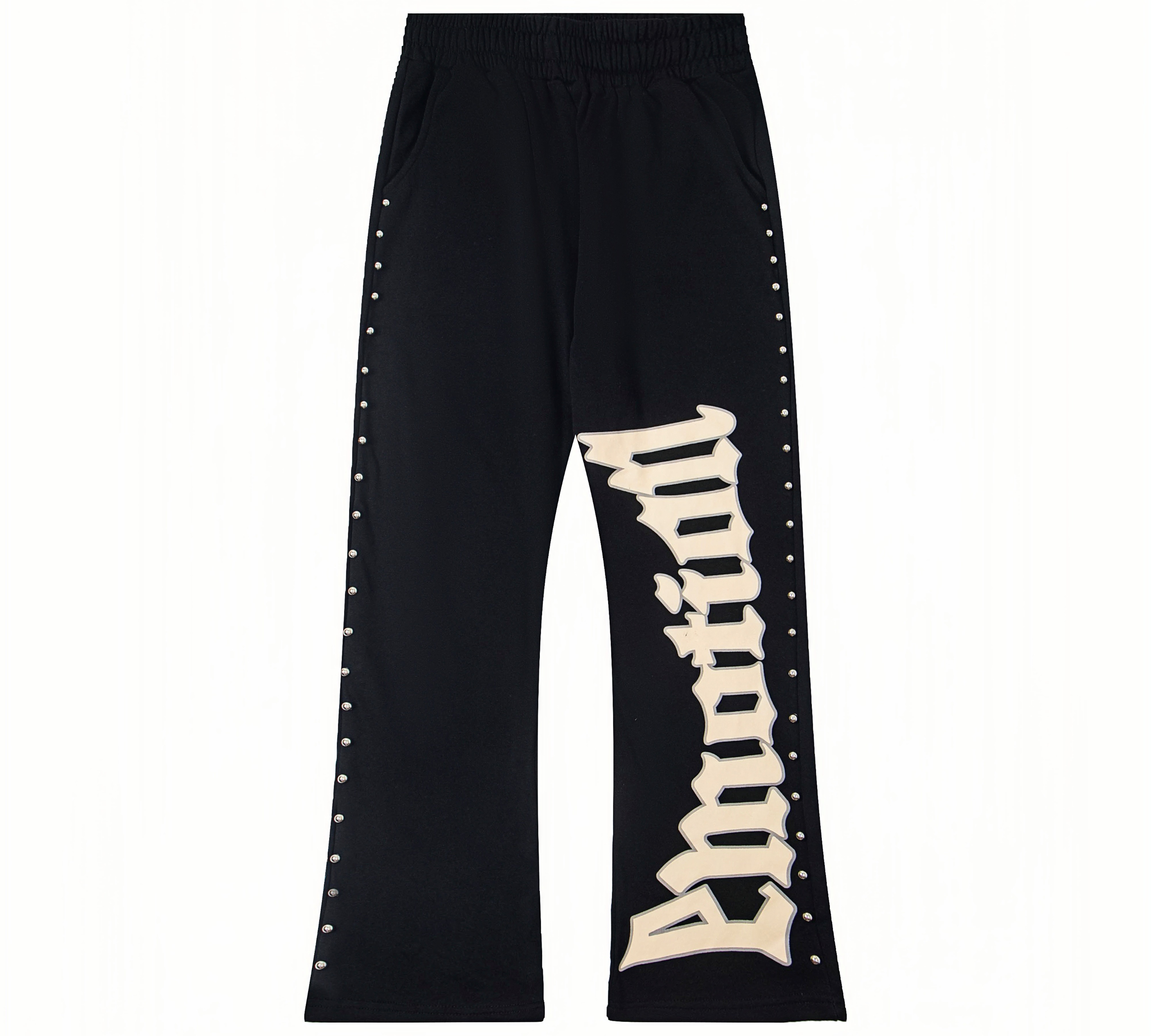 "Emotion" Gothic Studded Flare Sweatpants – Unisex 100% Cotton Streetwear Trousers