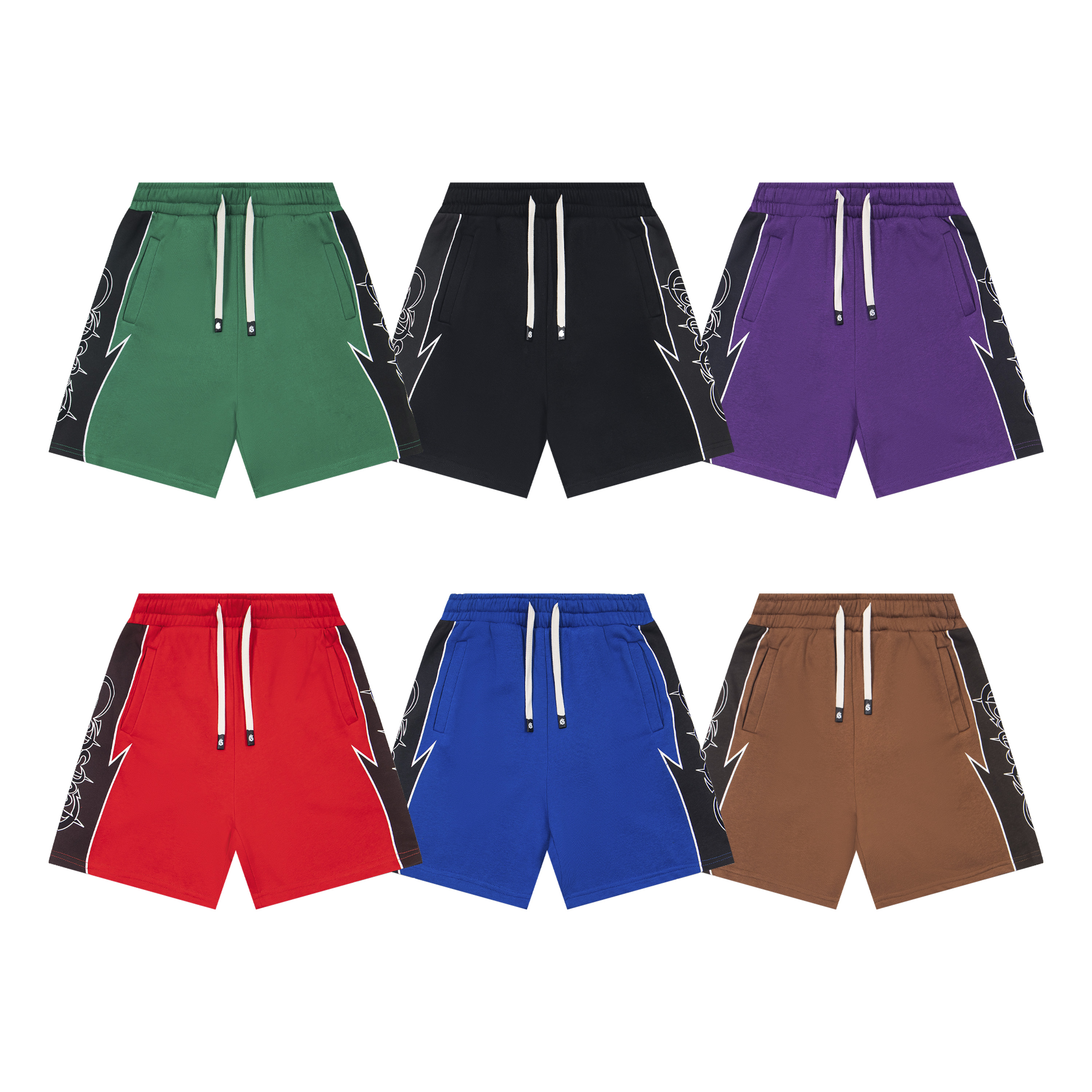 Retro Side Graphic Print Cotton Sweat Shorts, Elastic Drawstring Waist Loose Boxy Streetwear Shorts for Men Women, Multiple Colors Sizes 1-3