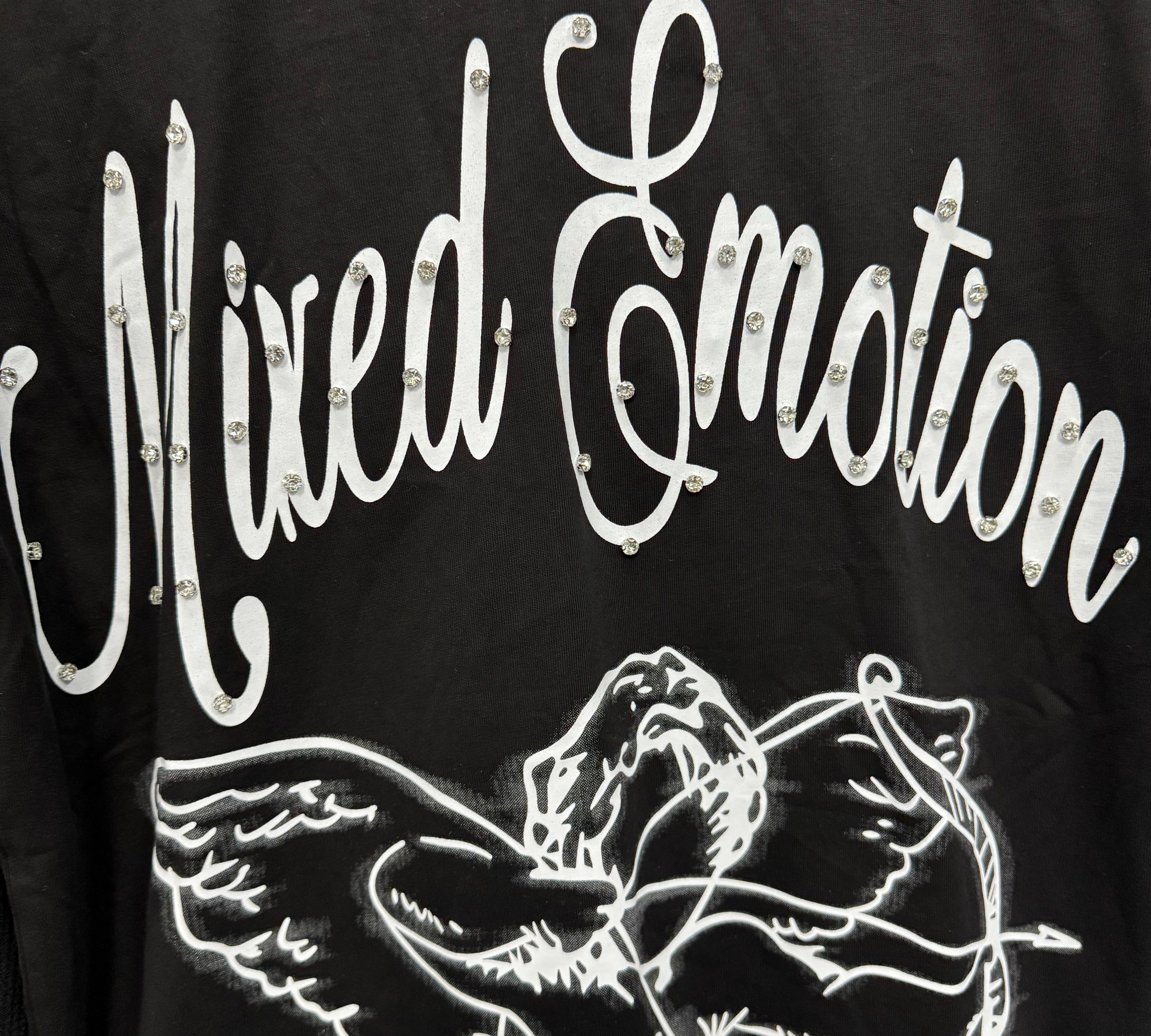 Rhinestone "Mixed Emotion" Cupid Print Layered Thermal Long Sleeve T-Shirt – Unisex 100% Cotton Streetwear Tee