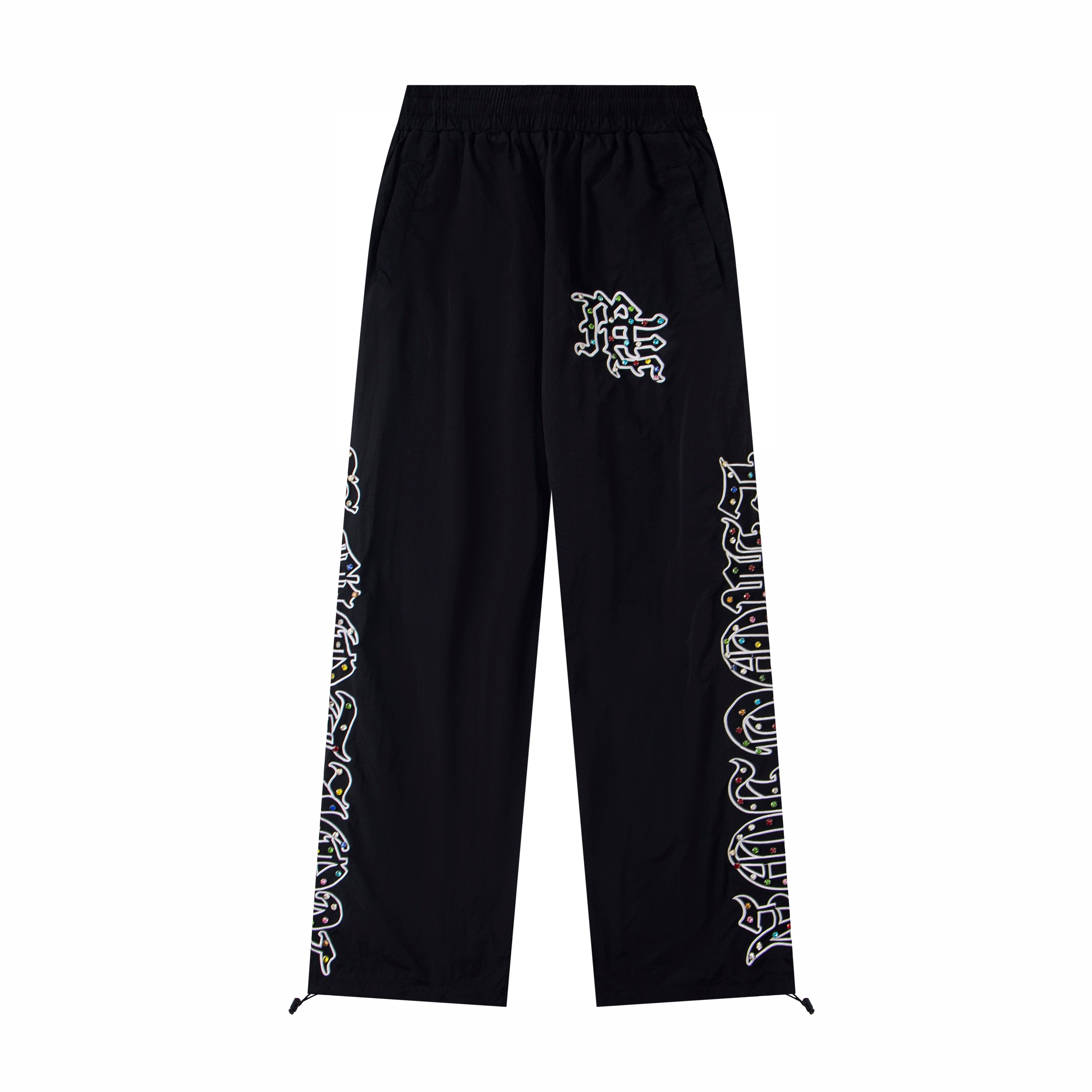 Colorful Graffiti Rhinestone Nylon Track Pants – Unisex Streetwear Elastic Waist Trousers
