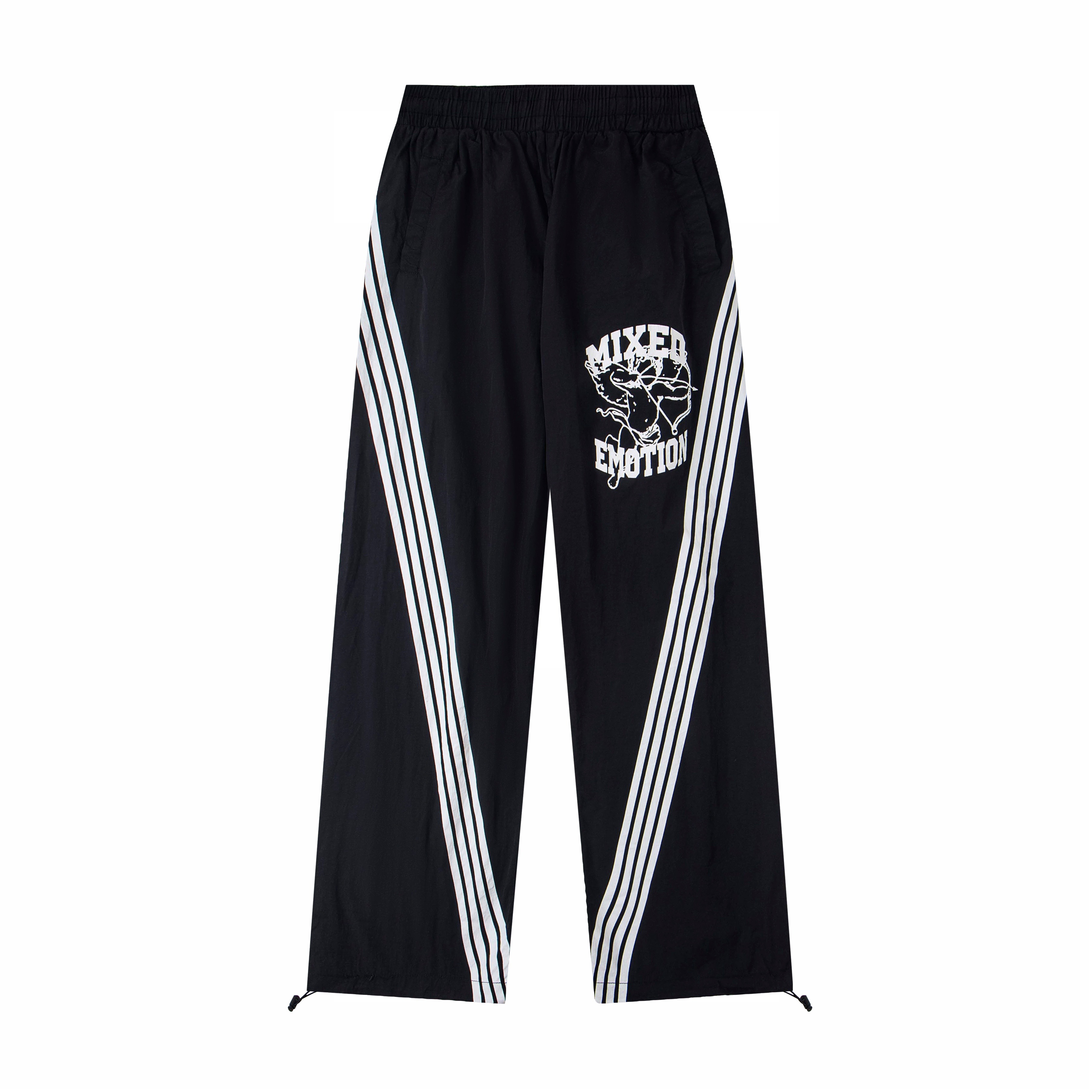 Mixed Emotion Striped Wide-Leg Cotton Track Pants – Unisex Elastic Waist Streetwear Trousers