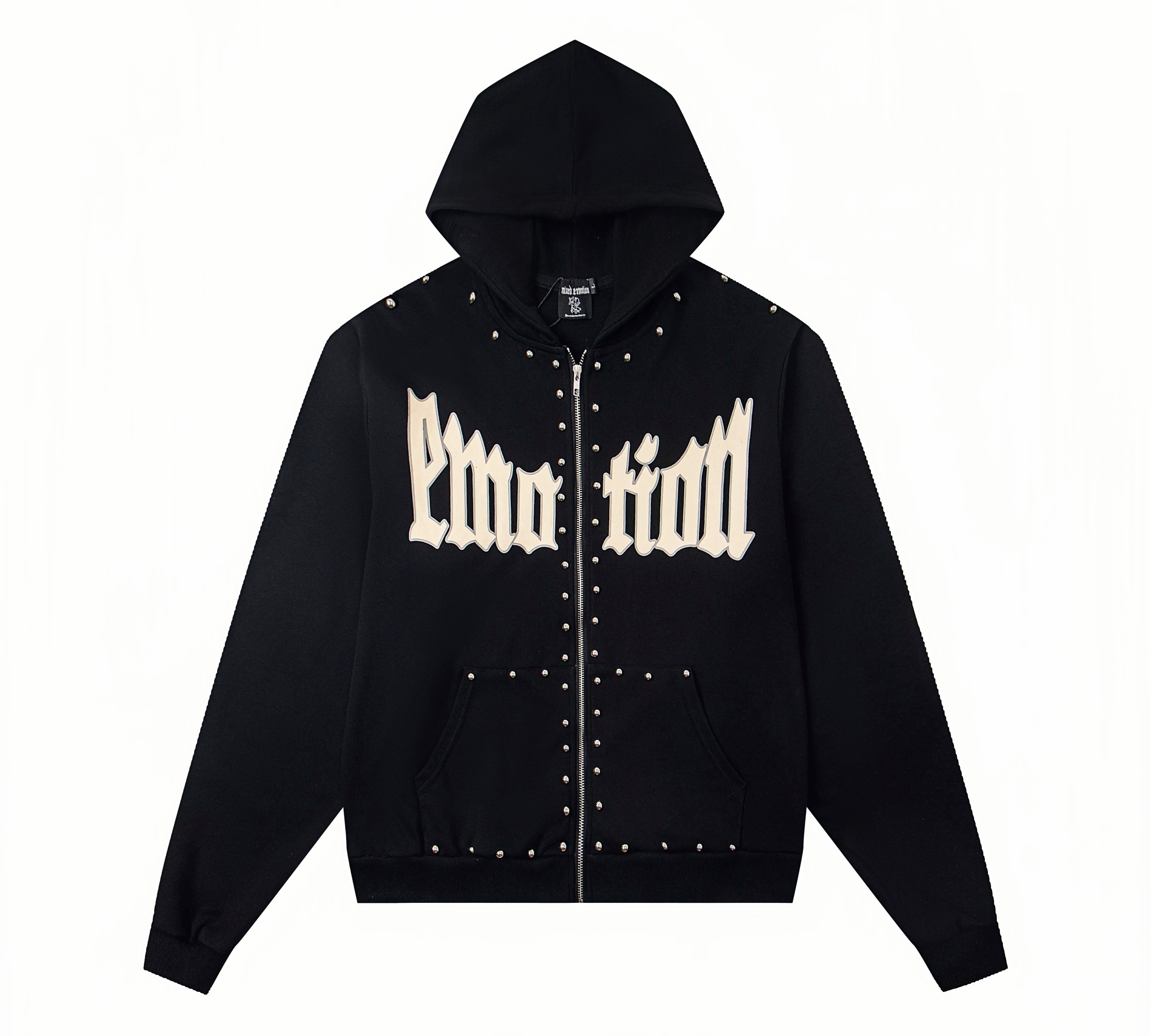 "Emotion" Gothic Studded Zip-Up Hoodie – Unisex 100% Cotton Streetwear Jacket