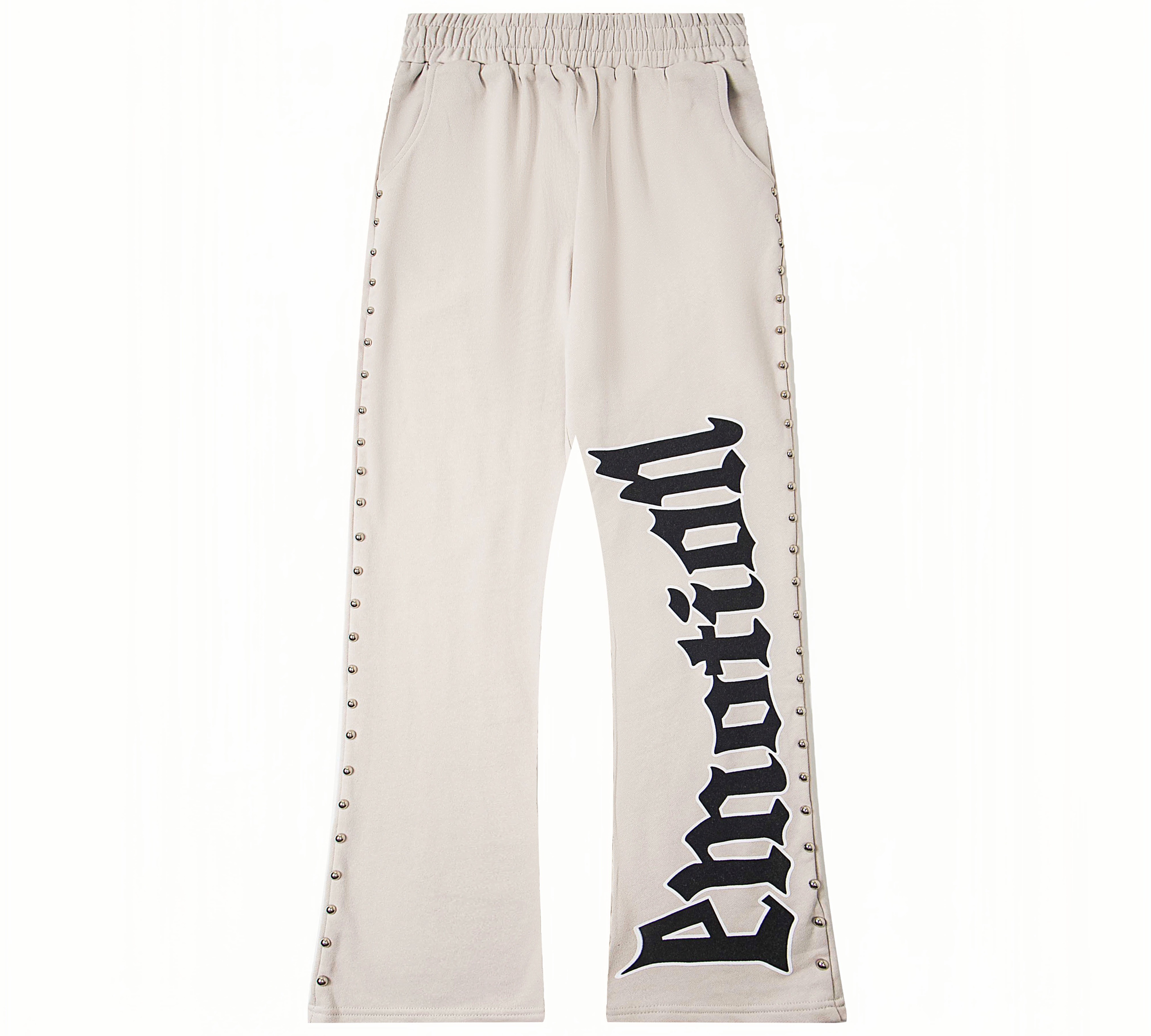 "Emotion" Gothic Studded Flare Sweatpants – Unisex 100% Cotton Streetwear Trousers