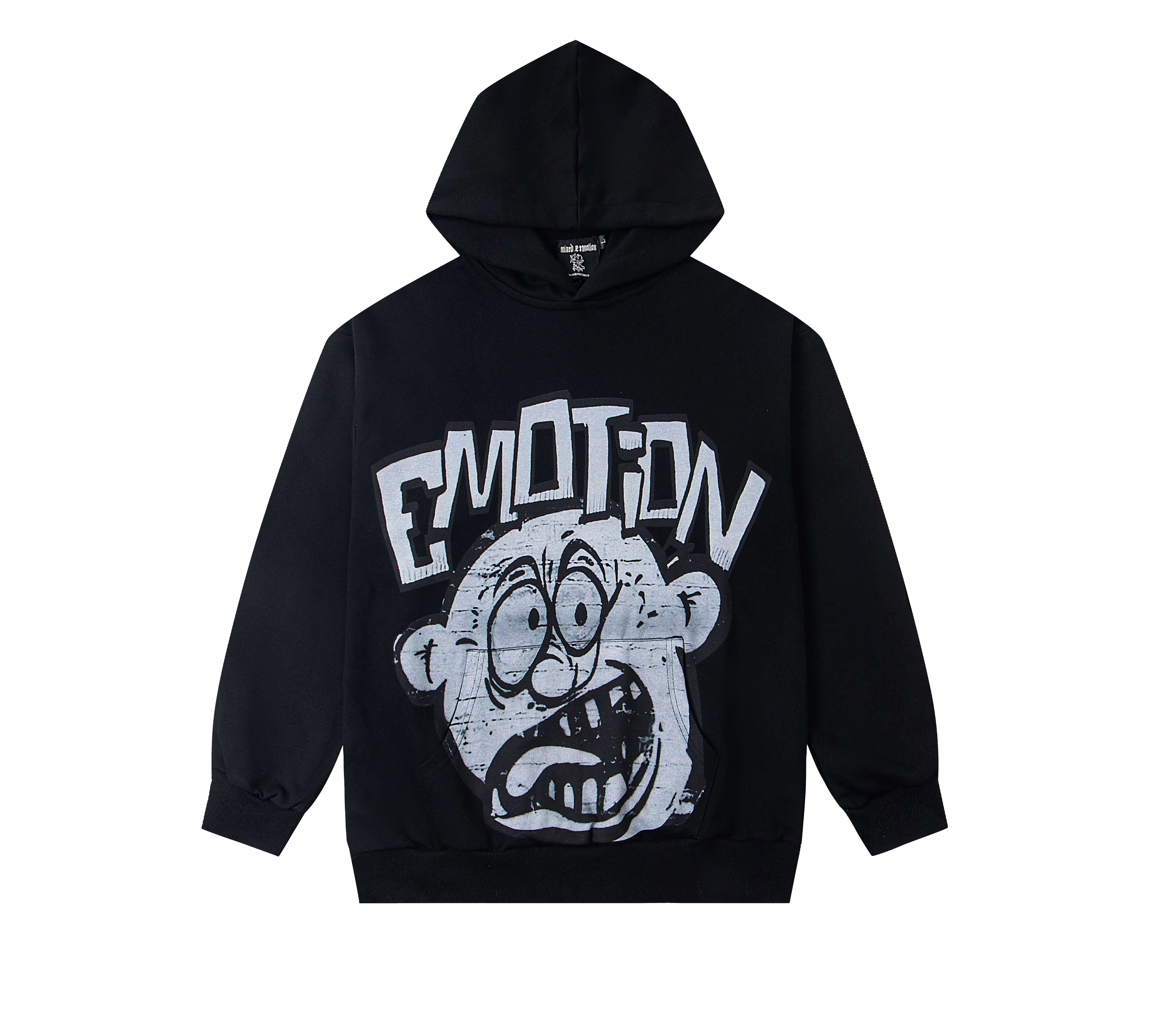 Cartoon Face "Emotion" Print Oversized Hoodie – Unisex 100% Cotton Streetwear Sweatshirt