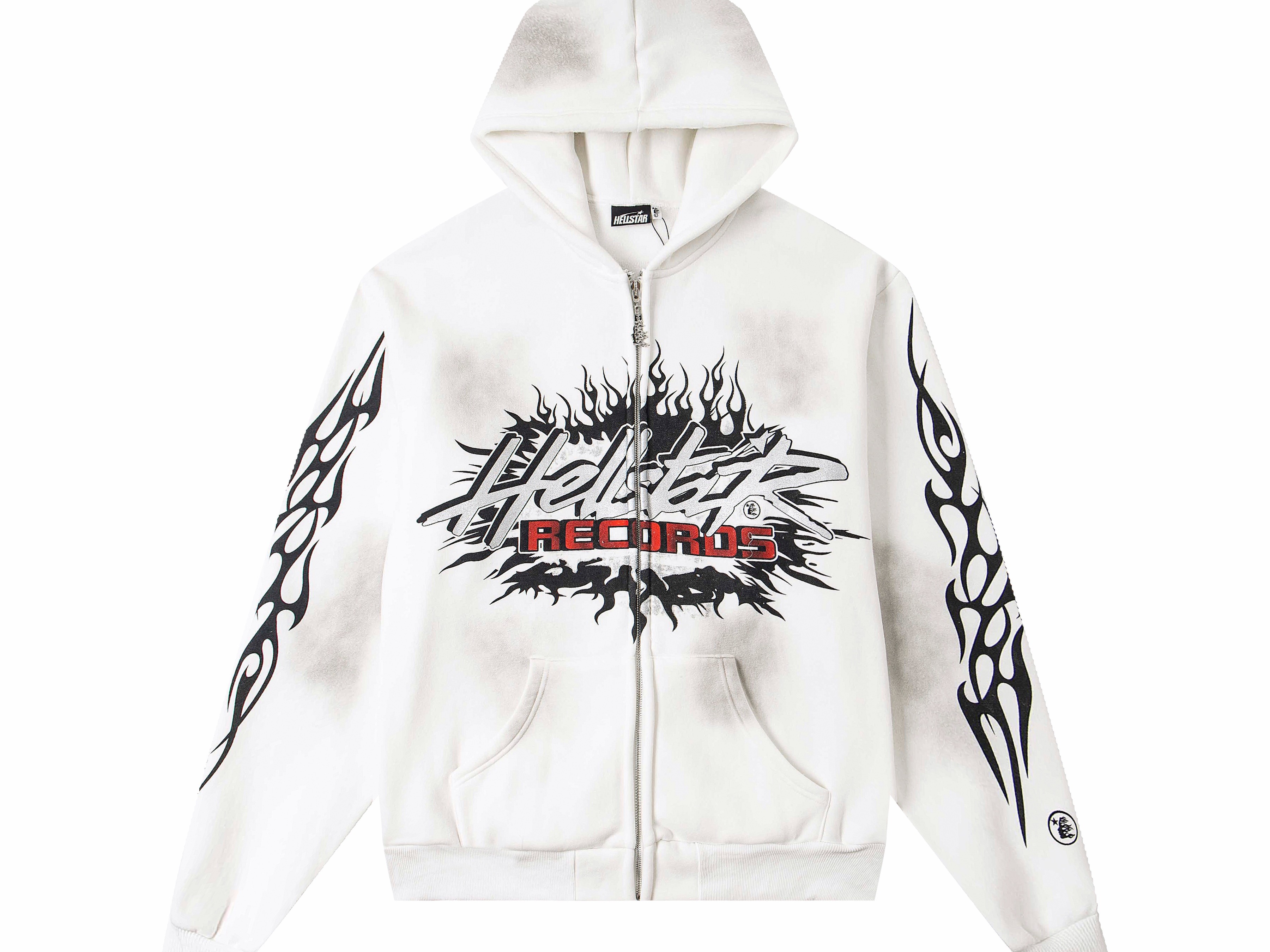 Hellstar Records Zip-Up Hoodie – Vintage Flame Graphic Streetwear Jacket