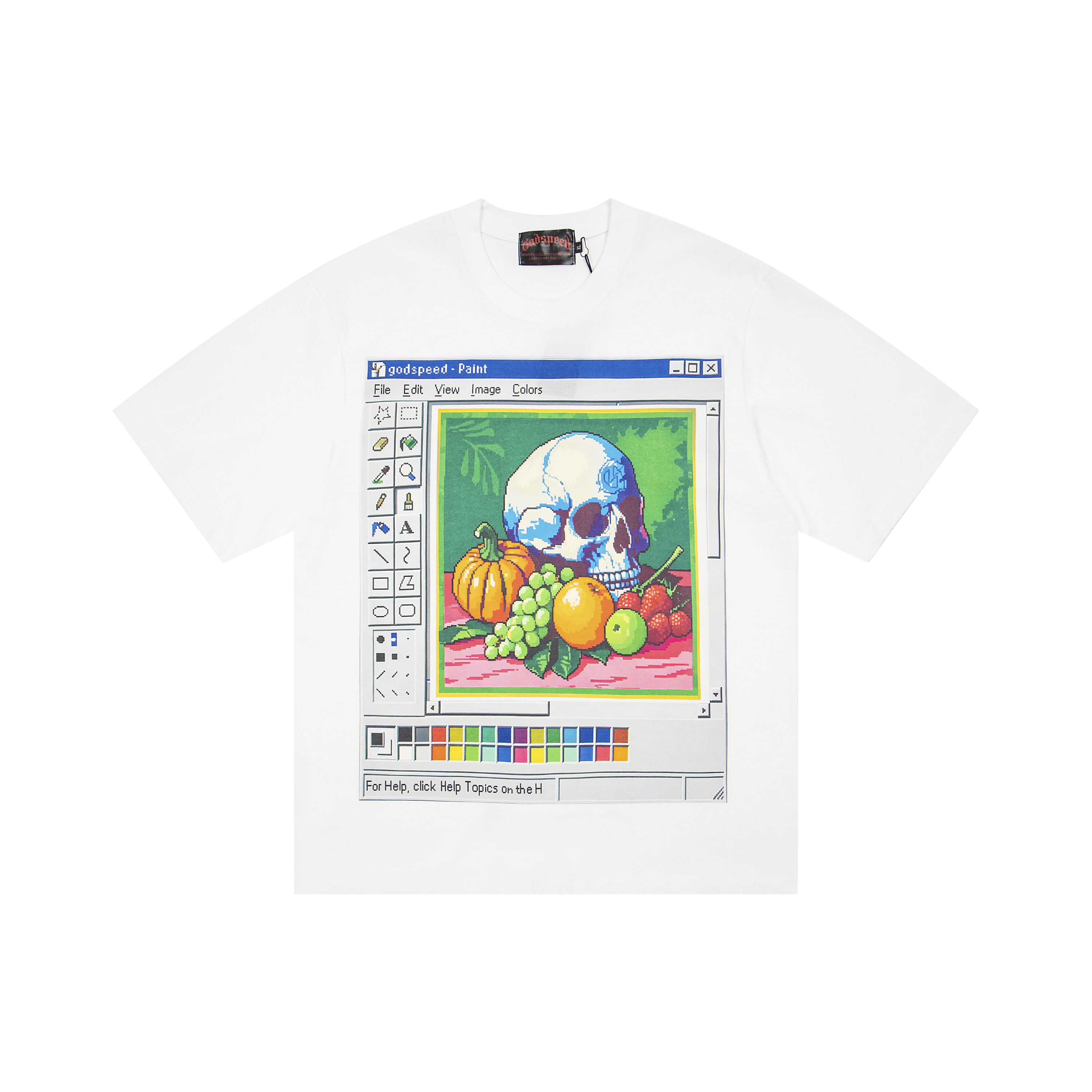 Windows Paint Pixel Skull Fruit Graphic Oversized Crew Neck T-Shirt, Godspeed Retro Washed Heavy Cotton Unisex Streetwear Tee 2 Colors Sizes 1-4