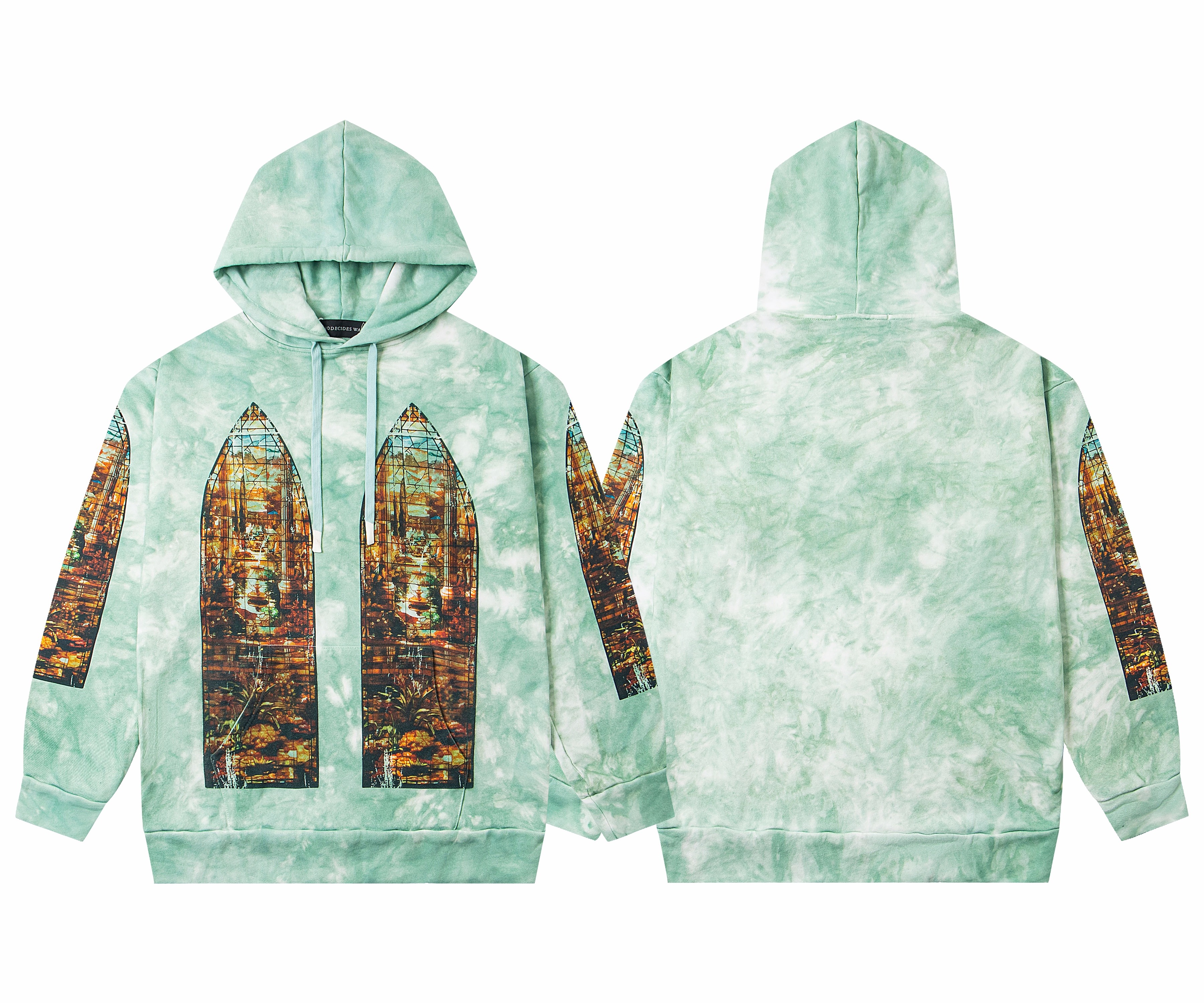 Gothic Stained Glass Tie Dye Hoodie – Oversized Vintage Streetwear Pullover