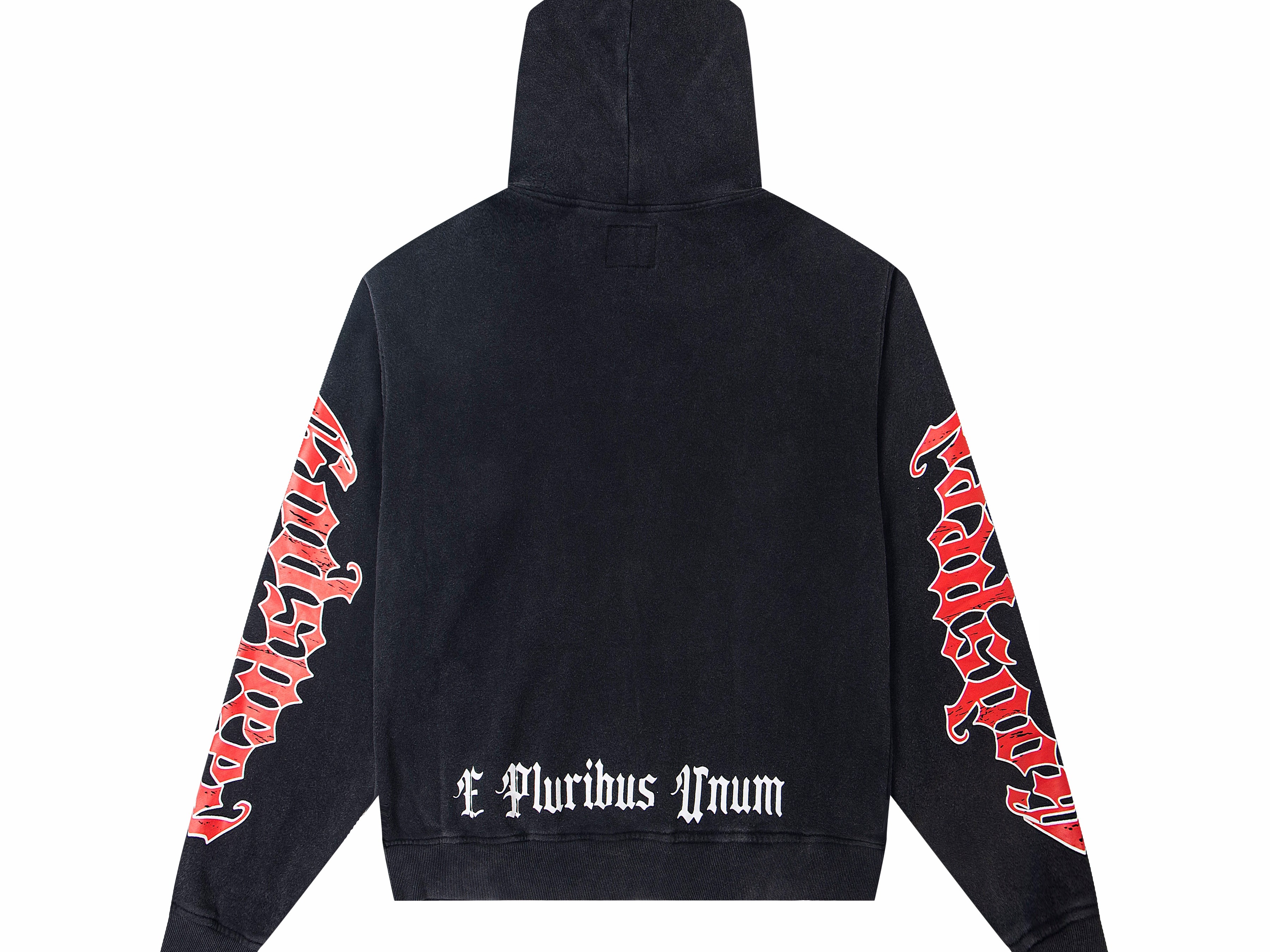 Balaclava Skull GS Logo Graphic Oversized Pullover Hoodie, Godspeed Red Sleeve Print Heavy Cotton Fleece Unisex Streetwear Sweatshirt 2 Colors Sizes 1-4